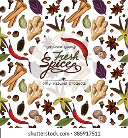 Fresh spice text banner on seamless background.