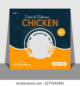 Fresh and spicy delicious chicken social media post design template, Fast food social media post, delicious chicken or poster