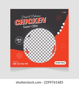Fresh and spicy delicious chicken social media post design template, Fast food social 
media post, delicious chicken or poster, Fresh and spicy food flyer design, free Delivery