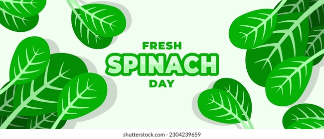 Día de la Espinaca Fresca, 16 de julio Fondo de la pancarta. Diseño de plantilla de pancarta horizontal. Ilustración vectorial