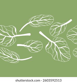 Fresco Espinafre Folha Padrão Vetor - Ilustração de Alimentos Botânicos, Sem Costura Horizontal