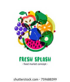Fresh splash. Design concept for farmers market, ecofood shop.