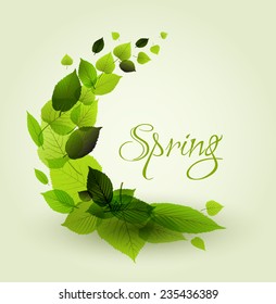 Fresh spring abstract floral background - circle from green leafs with place for your text