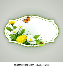 Fresh spring background with grass, dandelions and daisies  Vector