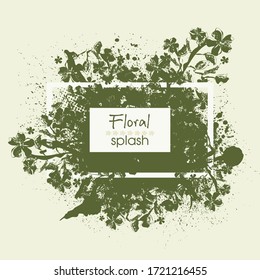 Fresh spring background with grass and flower's petals in white paper frame, vrctor.