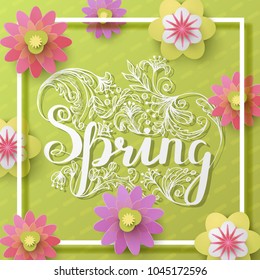 Fresh spring background with lettering and flowers