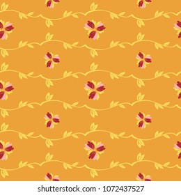 Fresh spring branches with small leaves and pansy flowers. Abstract vector seamless pattern. Background cloth and textile design, diary covers, gift wrapping and invitations