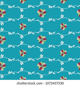 Fresh spring branches with small leaves and pansy flowers. Abstract vector seamless pattern. Background cloth and textile design, diary covers, gift wrapping and invitations