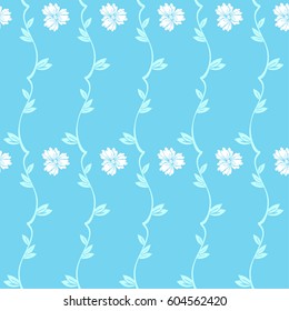 Fresh spring branches with small leaves and pansy flowers. Abstract vector seamless pattern. Background cloth and textile design, diary covers, gift wrapping and invitations