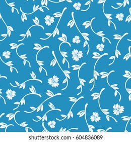 Fresh spring branches with small leaves and pansy flowers. Abstract vector seamless pattern. Background cloth and textile design, diary covers, gift wrapping and invitations
