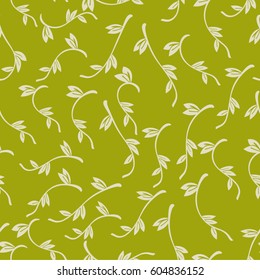 Fresh spring branches with small leaves. Abstract vector seamless pattern. Background cloth and textile design, diary covers, gift wrapping and invitations