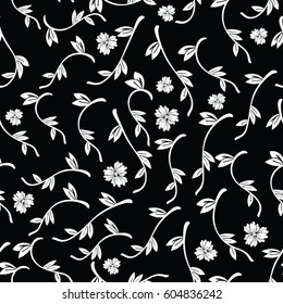 Fresh spring branches with small leaves and pansy flowers. Abstract vector seamless pattern. Background cloth and textile design, diary covers, gift wrapping and invitations