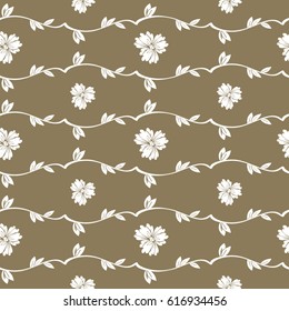 Fresh spring branches with small leaves and pansy flowers. Abstract vector seamless pattern. Background cloth and textile design, diary covers, gift wrapping and invitations