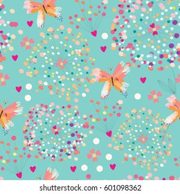 Fresh spring flowers and butterfly seamless pattern background - For easy making seamless pattern use it for filling any contours. For textile, fabric,web.