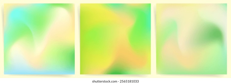 Fresh spring gradient backgrounds with green, yellow, and blue pastel hues. Abstract blurred gradient textures. Vector gradient collection for modern creative design.