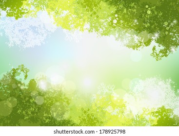 Fresh Spring Green background with soft sunlight. File contains Gradients, Transparent, Clipping mask, Gradient mesh.