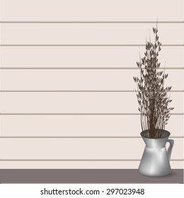 Fresh spring green grass with leaf plant over wood fence background, Vector illustration template design.retro interior design.