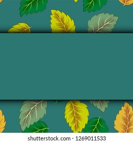Fresh spring green grass leaves frame template with curling blank sheet paper design vector illustration