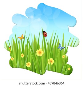 Fresh spring green grass leaves frame template design vector illustration
