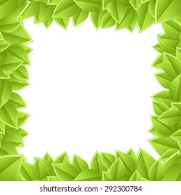 Fresh spring green  leaves frame template. vector illustration