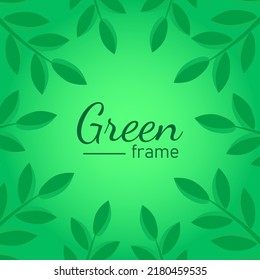 Ramas verdes de primavera con plantilla de marco de hojas con espacio en blanco, ilustración vectorial.