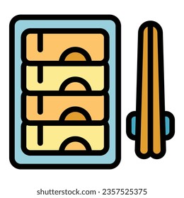 Fresh spring roll icon outline vector. Food cuisine. Meal plate color flat