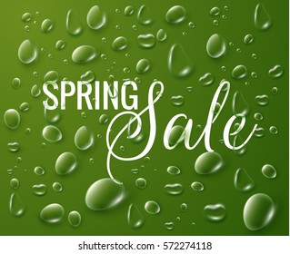 Fresh spring sale vector background with transparent dew drops. Vector eps10. svg