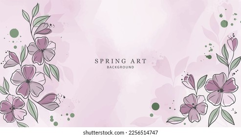 Fresh spring vector illustration in soft pink colors with flowers and green leaves for cards, wedding invitations, presentations and diplomas