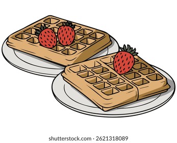 fresh square waffle breakfast pastry isolated vector illustration on white background