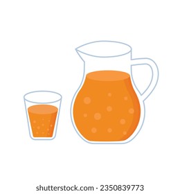 Fresh squeezed  natural orange juice in a glass. Citrus fruit. Vector illustration in flat trendy style isolated on white background.
