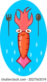 fresh squid with a spoon  on navy blue background 