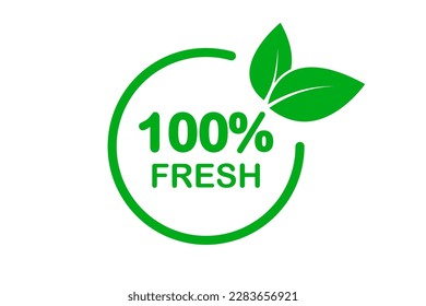 Fresh stamp food badge. Label, sticker or seal icon for products and websites. 100% fresh vector logo design. Premium quality, healthy food natural products, farm fresh stickers