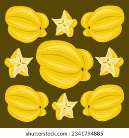 Fresh starfruit flat vector illustration. Cute fresh sweet tropical starfruit cartoon vector illustration for graphic design and decorative element