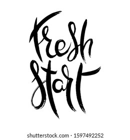 Fresh start. Hand lettering grunge card with textured handcrafted doodle letters in retro style. Hand-drawn vintage vector typography illustration