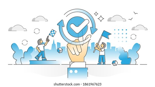 Fresh start as new beginning for project management process monocolor outline concept. Business startup or renovation with start over strategy for changes and better improvement vector illustration.