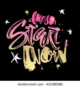 Fresh start now concept hand lettering motivation poster. Artistic modern brush calligraphy design for a logo, greeting cards, invitations, posters, banners, t-shirts.