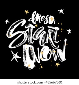 Fresh start now concept hand lettering motivation poster. Artistic modern brush calligraphy design for a logo, greeting cards, invitations, posters, banners, t-shirts.