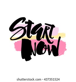 Fresh start now concept hand lettering motivation poster. Artistic modern brush calligraphy design for a logo, greeting cards, invitations, posters, banners, t-shirts.