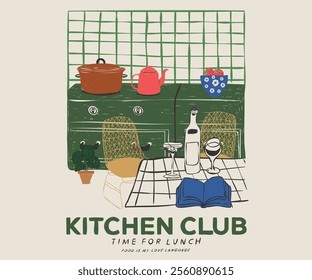 Fresh start your day. Kitchen room abstract art. Kitchen club artwork. Holiday special recipes artwork for t shirt print, poster, sticker, background and other uses.