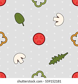 Fresh Sticker Style Vegetables with Dots Vector Seamless Pattern