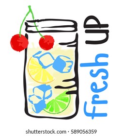 Fresh Up sticker. Vector illustration in watercolor style, for graphic and web design.