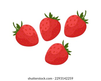 Fresas frescas en ilustración vectorial plana. Fresas dulces naturales sanas aisladas en el fondo blanco. Conjunto de bayas rojas maduras o suaves. Ilustración del vector