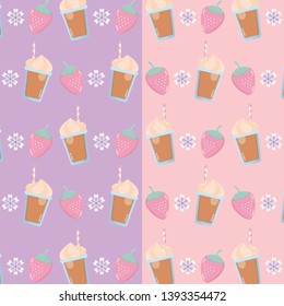 fresh strawberries fruits sorbets with straw pattern