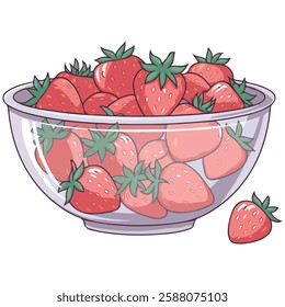 Fresh Strawberries in Glass Bowl Red Berries in Deep Dish Plate