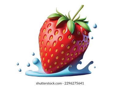 fresh strawberries with green leaves with water droplets isolated on a white background