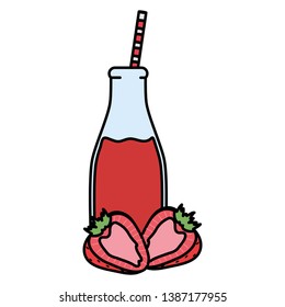 fresh strawberries juice fruit in botttle with straw