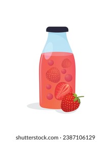 Fresh strawberries juice fruit in botttle stock illustration