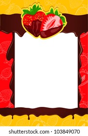 Fresh strawberries on chocolate background, vector illustration