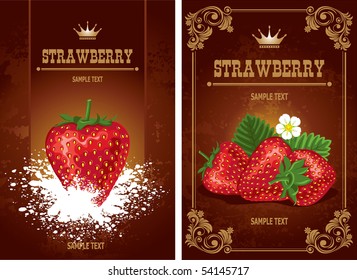 fresh strawberries on chocolate background, vector illustration