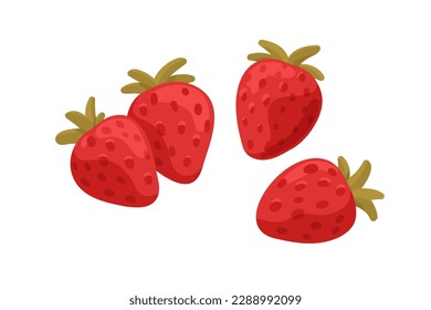 Fresh strawberries, sweet natural healthy food. Red berries, fruits composition. Ripe vitamin organic food, raw eating. Flat cartoon vector illustration isolated on white background